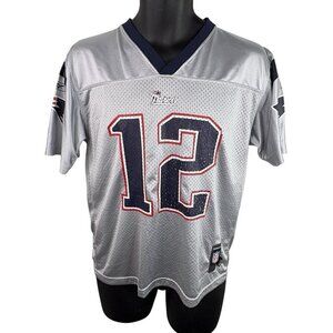 Tom Brady New England Patriots #12 Reebok Team Jersey Unisex Youth L Silver NFL